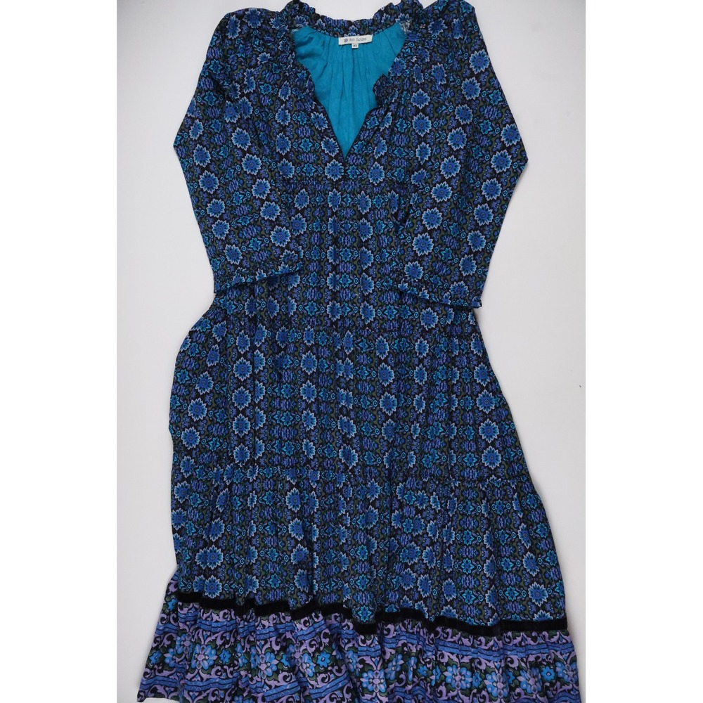 Ro's Garden Maxi Dress Floral Blue Purple XS Cotton Boho Tiered Ruffle